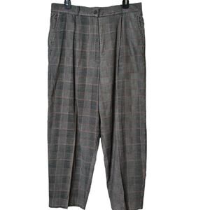 Talbots Size 16 Petite Black White Red Plaid Corduroy Pants Trousers